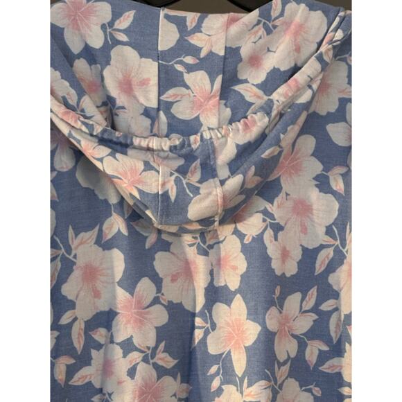 Chaser Sky Blue Floral Print 3/4 Sleeve V-Neck Hooded T-Shirt Top Size M Light - Picture 5 of 11